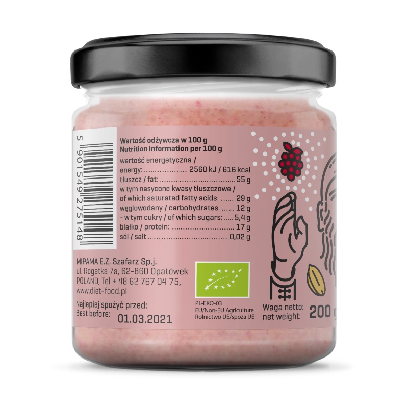 Bơ Kem Hạt Dinh Dưỡng mix Mâm Xôi Hữu Cơ Diet Food Organic Peanut Cream with Raspberry 200g