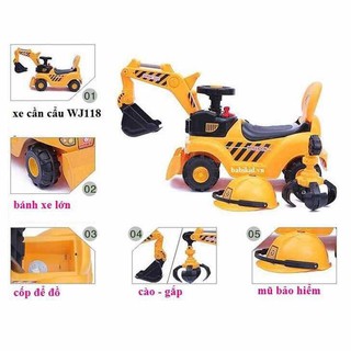 XE CẨU CHÒI CHÂN CHO BÉ - Có nhạc đèn, tựa lưng, mũ bảo hiểm, gầu múc, gầu cặp