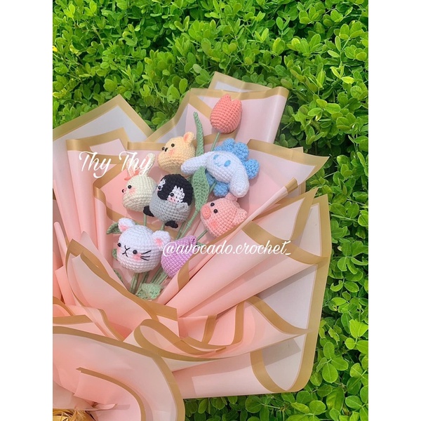 Bông hoa hình con heo, nhiều con vật móc bằng len handmade