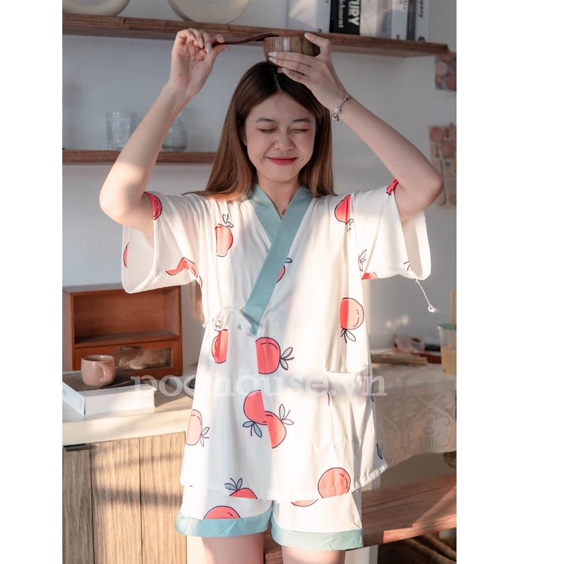 Quả cam Orange - Pijama kimono ngủ chất liệu cotton, đồ ngủ kimono đồ ngủ kiểu Nhật bản - Poohouse Pyjama | BigBuy360 - bigbuy360.vn