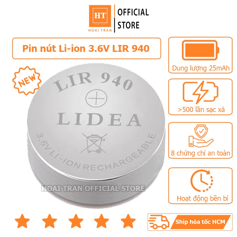 Pin nút Li-ion 3.6V LIR940 25mAh (Lithium ion) cho tai nghe Bluetooth TWS, có thể sạc lại được