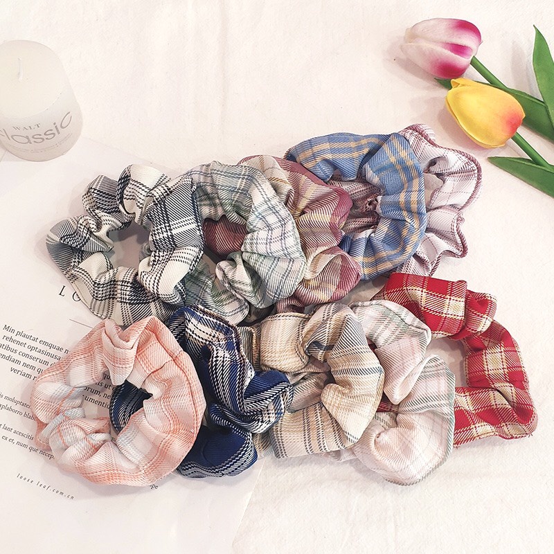 Dây Buộc Tóc Vải Scrunchies Họa Tiết Caro Trái Tim Nhiều Màu Xinh Xắn Đáng Yêu Phong Cách Hàn Quốc Cột Tóc Cho Nữ Cute