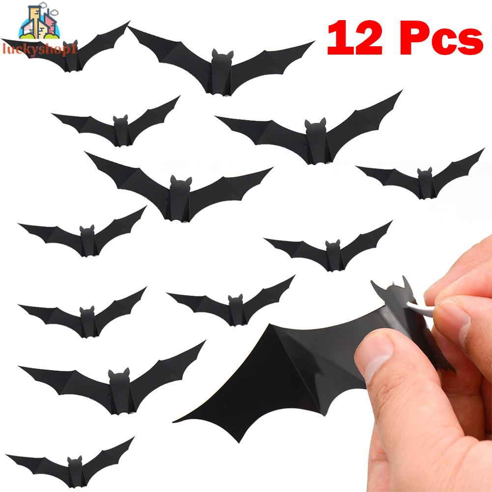 12/24 Bộ Halloween Dán Tường Trang Trí 3D Stereo Halloween PET Dơi Nhện Dán Tường Nhà Để Xe Sắp Xếp Cửa Sổ Kỳ Nghỉ Trang Trí Dán Tường Nhựa