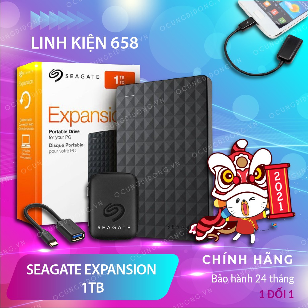 Ổ Cứng Di Động 500GB  3.0 Seagate Expansion 2.5 Kèm bộ đôi đầu chuyển OTG MICRO USB-TYPE C -Bảo hành 24 tháng 1 đổi 1