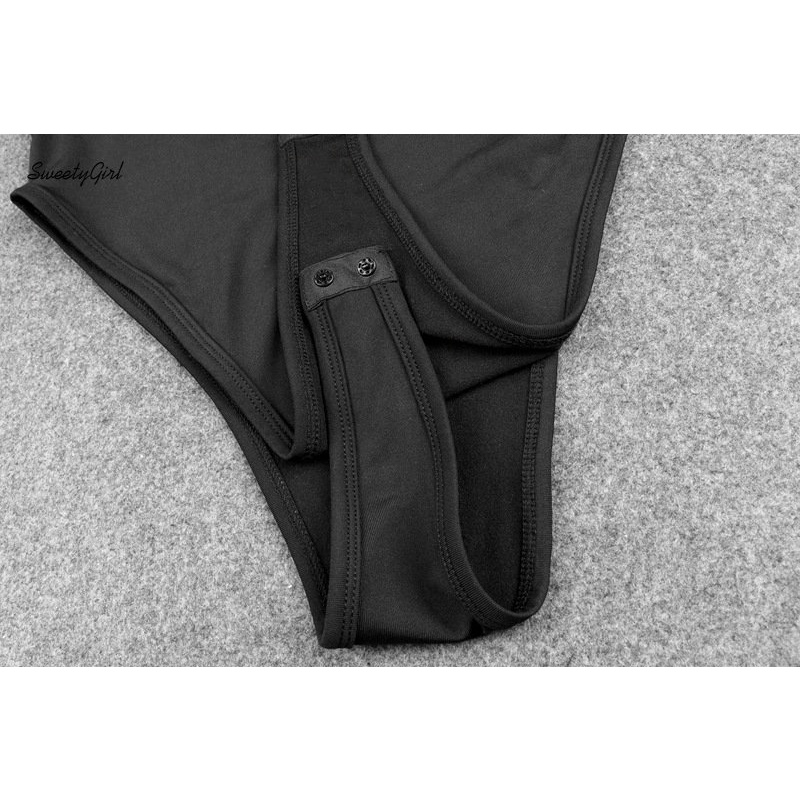 Bộ Áo Liền Quần Tay Dài Cổ Chữ V Màu Đen Trơn Ôm Eo Phối Khóa Kéo Thời Trang 2022 Quyến Rũ Cho Nữ