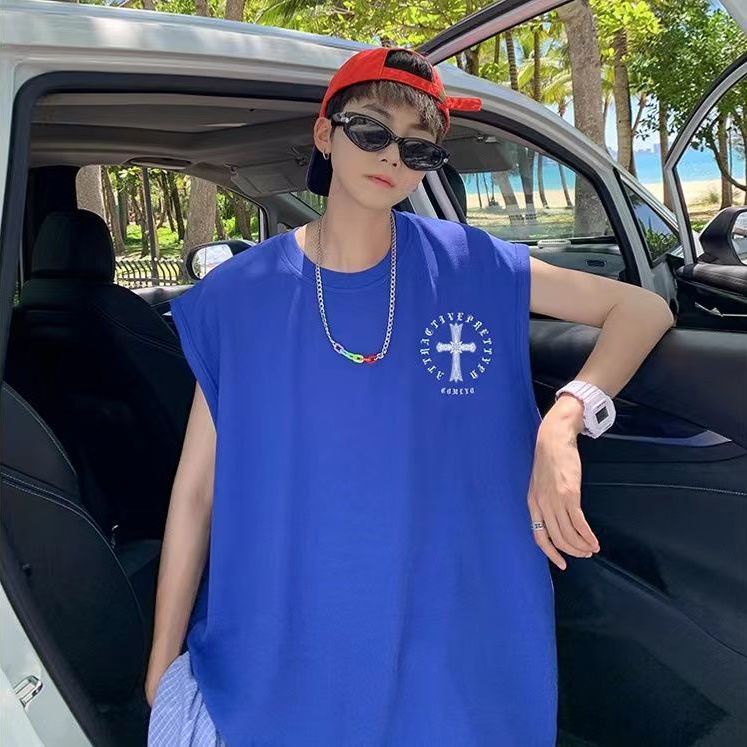 Áo Thun Sát Nách Dáng Rộng In Chữ Thập Phong Cách Hip Hop Thời Trang Đường Phố Cho Nam