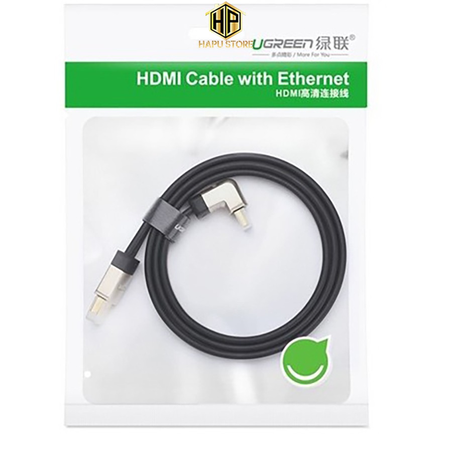 Cáp HDMI 1 đầu bẻ góc 90 độ Ugreen 10280 dài 3m - Cáp HDMI 1.4 chính hãng - Hapustore