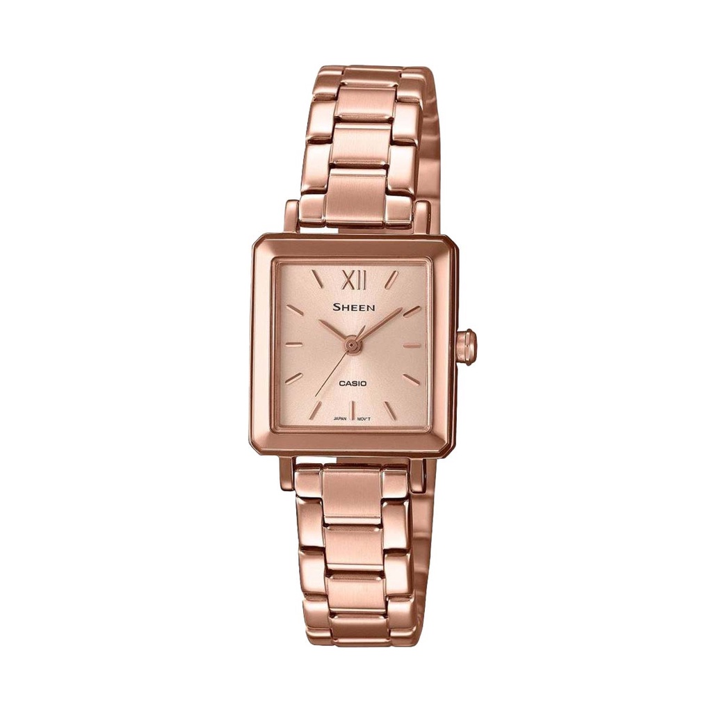 Đồng hồ nữ Casio Sheen SHE-4538PG-4A mặt kính Sapphire, dây thép không gỉ, chống nước 50m, size 21mm, hàng chính hãng