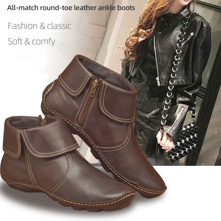 Giày boot mũi tròn có dây kéo xinh xắn hợp thời trang dành cho nữ