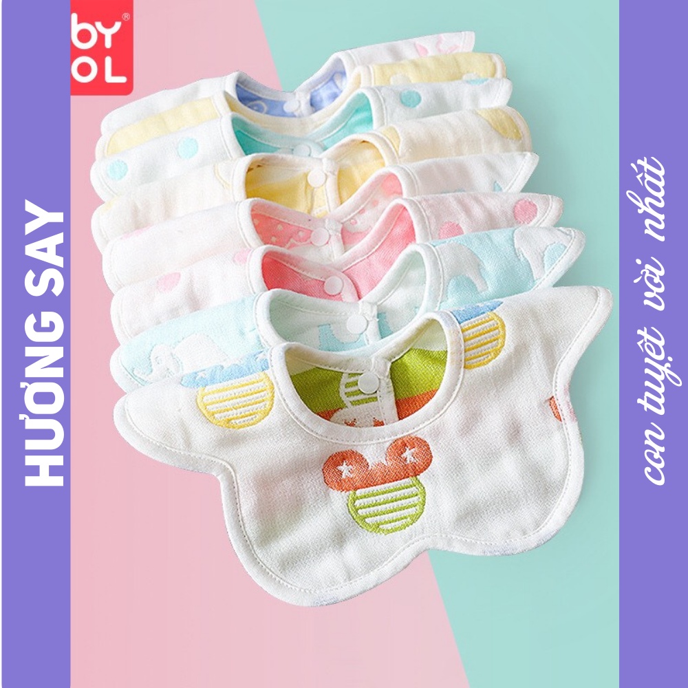 Yếm xô organic 6 lớp cho bé có cúc bấm họa tiết xinh yêu