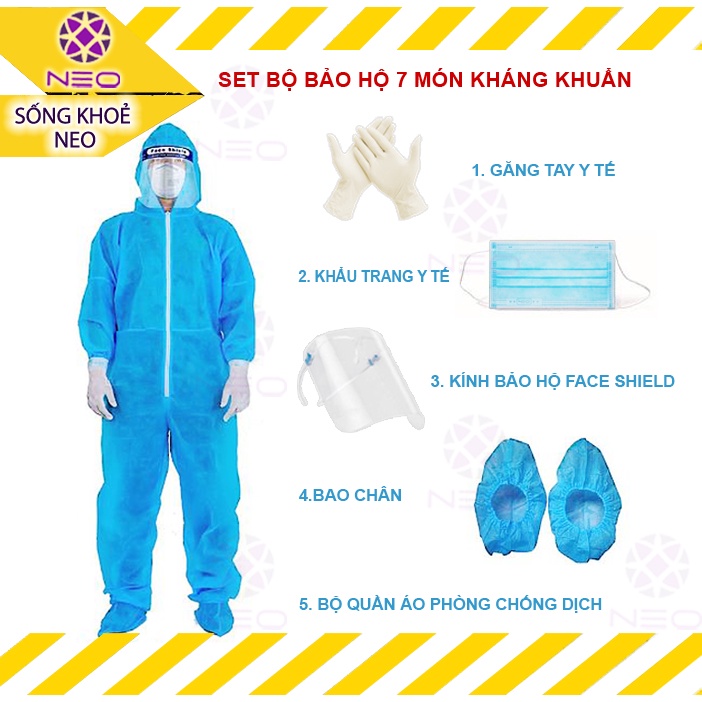 Set Bộ Quần Áo Bảo Hộ Y Tế/ Đồ Bảo Hộ Phòng Dịch NEO - Bộ 7 món, Dùng đi máy bay có kiểm định
