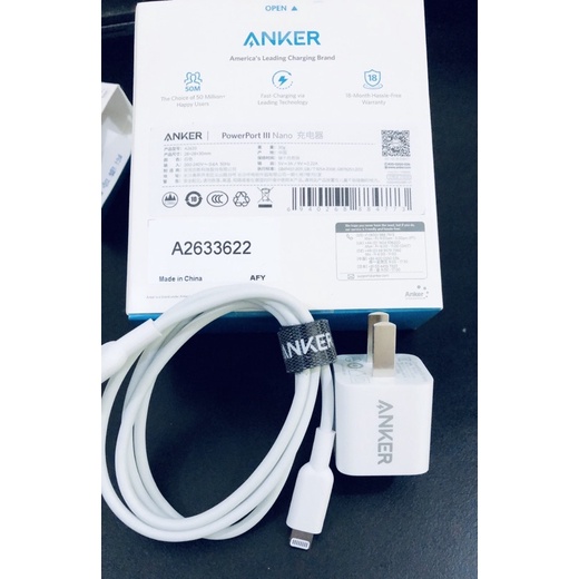 [Mã 267ELSALE hoàn 7% đơn 300K] BỘ SẠC 20w ANKER A2633 + Cáp A8632 Chính Hãng