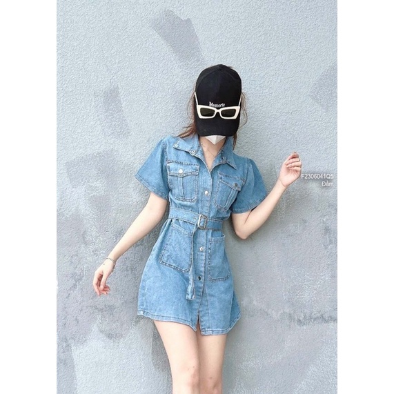 Đầm jean có túi tay ngắn kèm đai hàng QC! 200k
