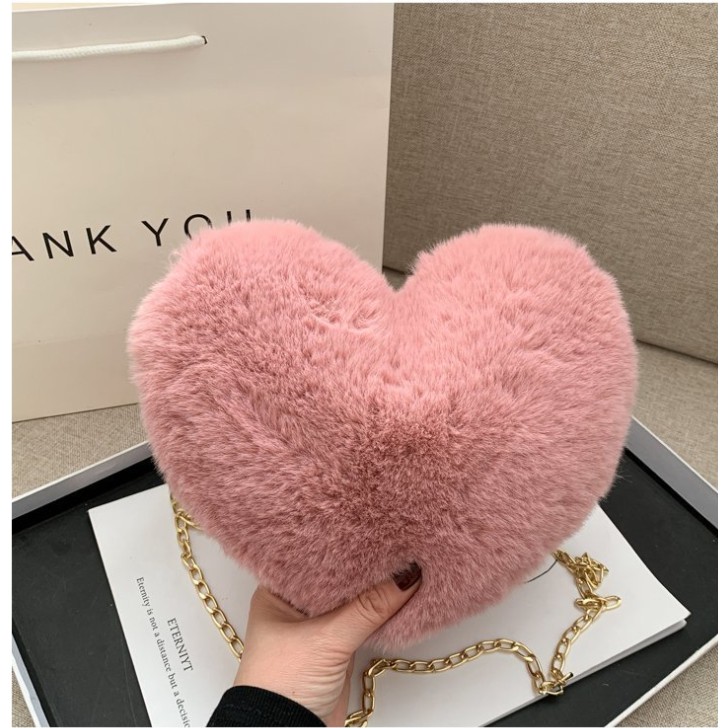 Túi xách nữ hình trái tim lông mềm, nhiều màu lựa chọn