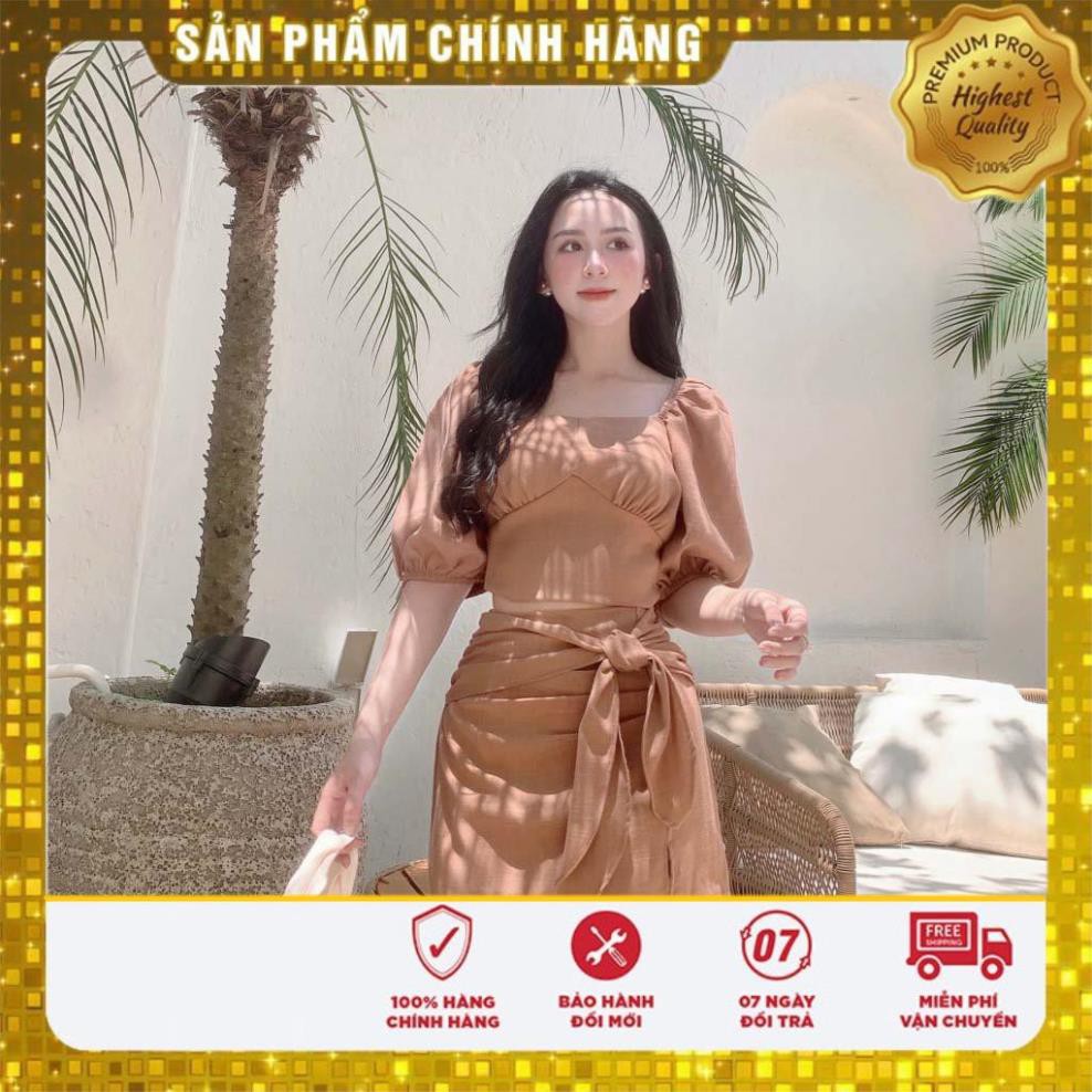 [FLASH_SALE] SET ÁO CỔ VUÔNG + CHÂN VÁY CỘT NƠ - CHẤT LIỆU KAKI NHẬP KHẨU - MÀU XANH NGỌC/NÂU TÂY [HÀNG THIẾT KẾ] | BigBuy360 - bigbuy360.vn