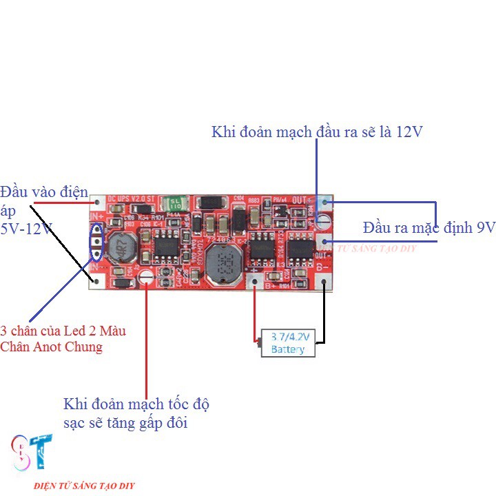 Mạch Chuyển Nguồn Tự Động, lưu điện UPS 9V/12V 12W