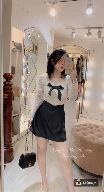 Áo ren dài tay đính nơ sang chảnh