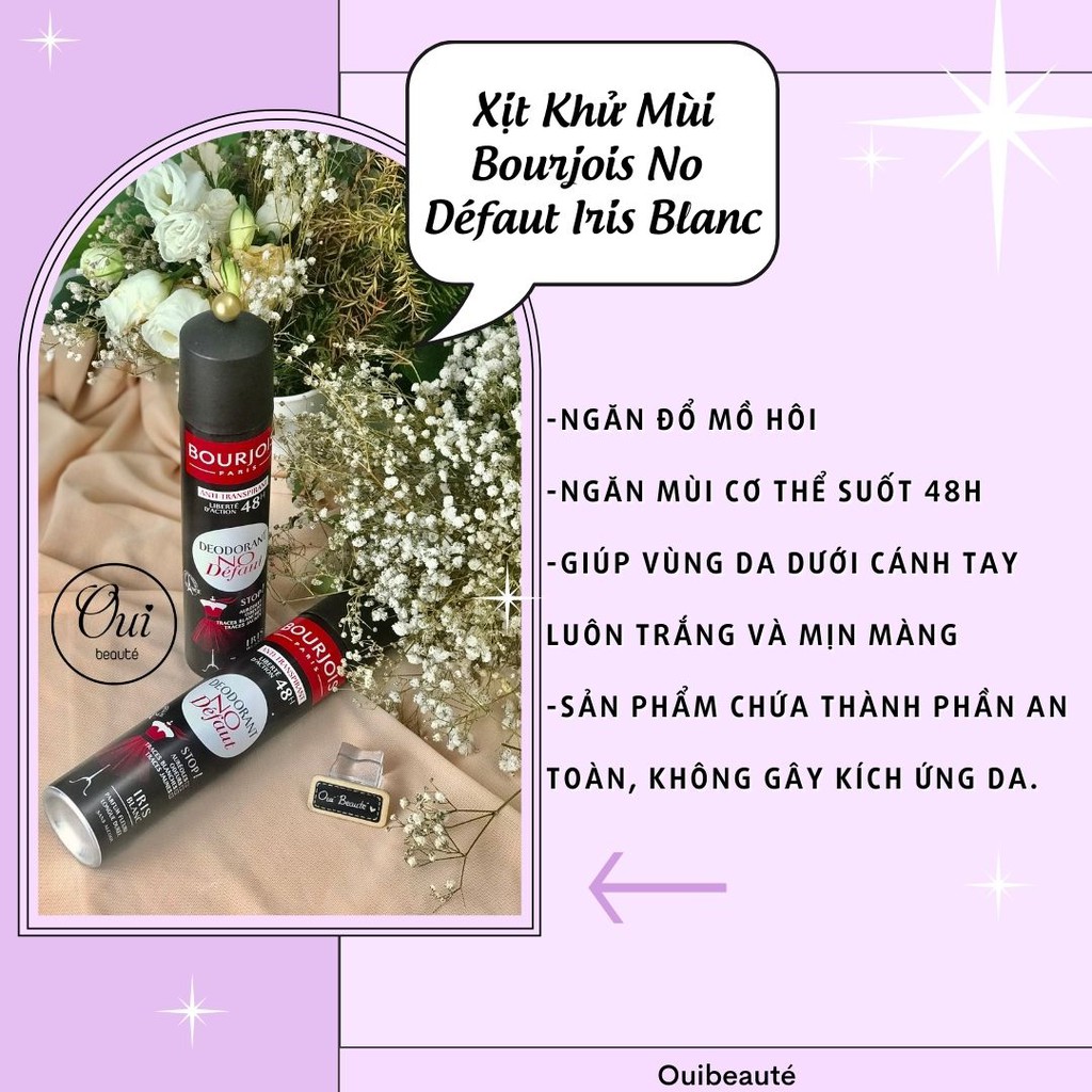 Xịt Khử Mùi Bourjois No Défaut Iris Blanc, Xịt thơm body dành cho nam nữ 200ml Ouibeaute