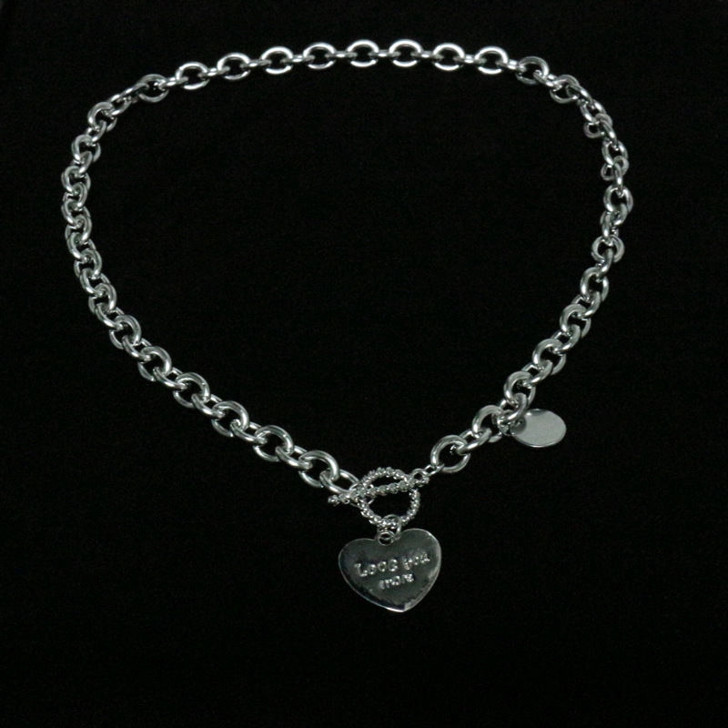 Dây chuyền ngắn bằng thép không gỉ hình trái tim và chữ I Love phong cách hip hop