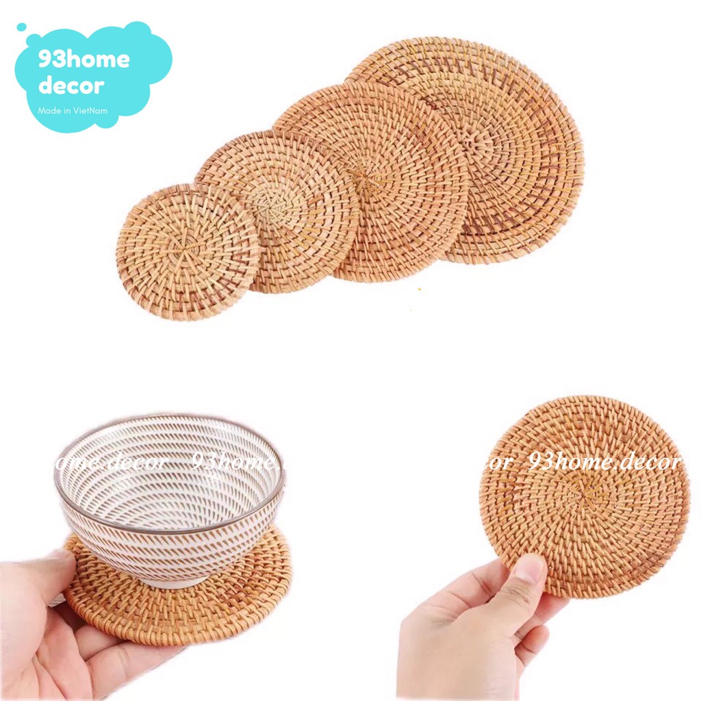 Tấm lót cốc mây , bát , đĩa mây lót ly mây handmade kiểu dáng đơn giản tiện dụng, lót chén guột mây tre đan