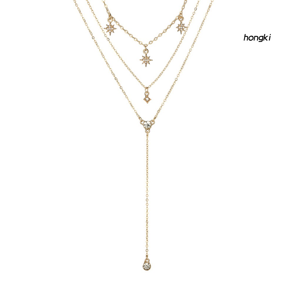 Vòng cổ nhiều lớp mặt hình ngôi sao đính đá nhân tạo thời trang cho nữ