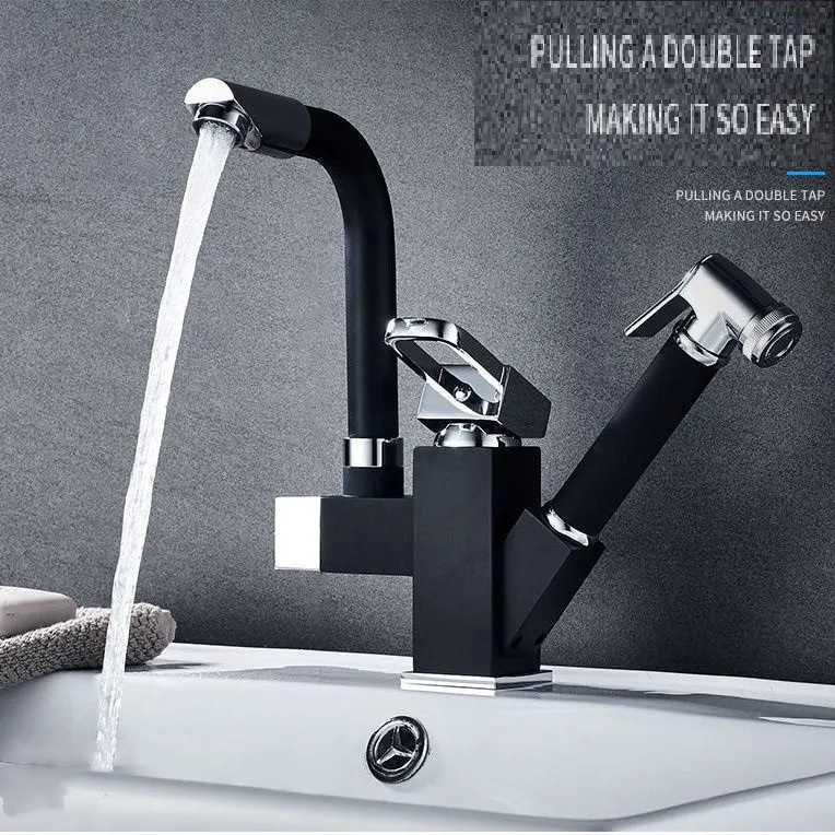 Vòi Lavabo Vòi Rửa Mặt Nóng Lạnh H685478 Chất Liệu Hợp Kim Đồng Xoay 360 Độ - Tặng Kèm Cặp Dây (Hàng cao cấp)