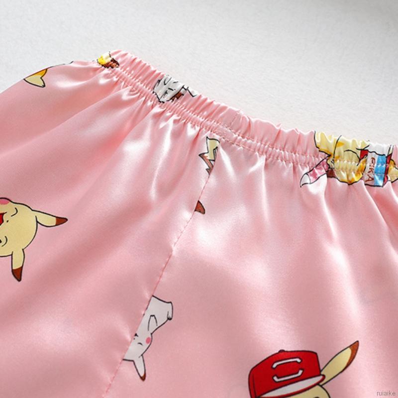 Bộ Pijama Ngắn Tay In Hình Pikachu Dễ Thương Cho Bé Gái