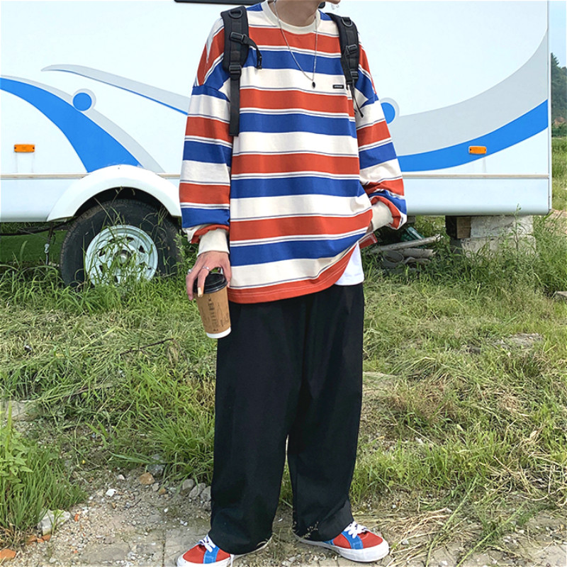 Áo thun dành cho cặp đôi Dài Tay Họa Tiết Sọc Ngang Thời Trang Dành Cho Nam