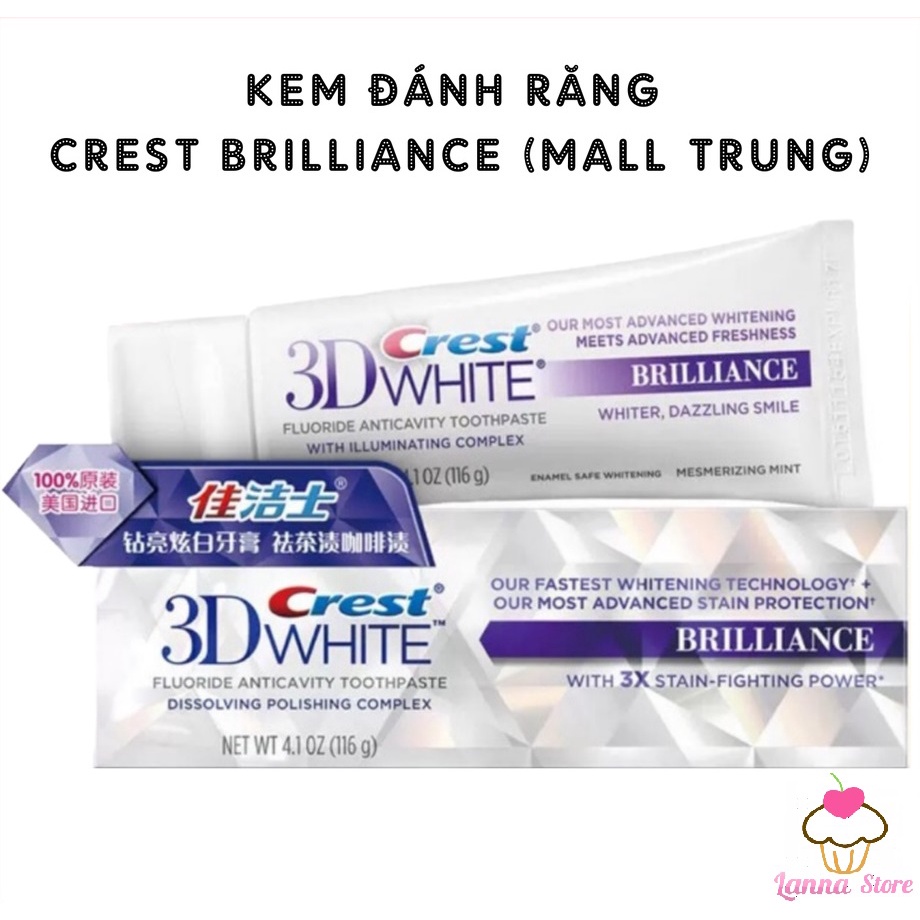 Kem Đánh Răng Crest 3D White Brilliance trắng răng / tẩy trắng răng vượt trội - Mỹ