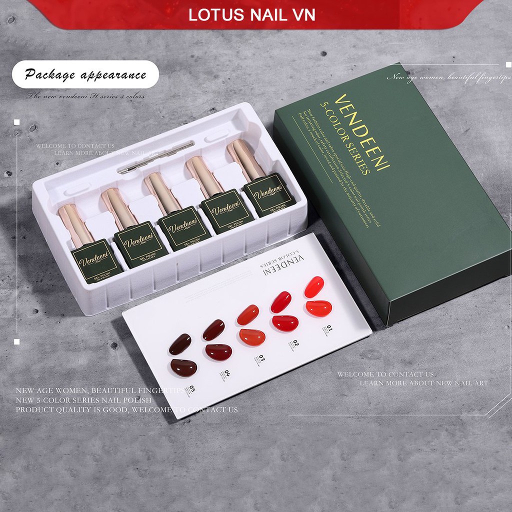 Set sơn gel vendeeni 5 màu cao cấp 2021 tặng kèm bảng màu sẵn và hộp đựng (bảng 1)