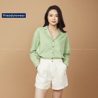 Áo sơ mi nữ kiểu pijama tay dài cổ vest đi làm đi chơi vải đũi - linen shirt SM03