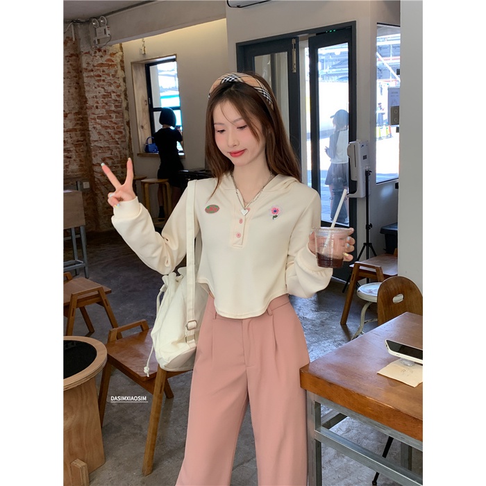 Áo Hoodie Croptop Tay Dài Thời Trang Mùa Thu Mới Cho Nữ
