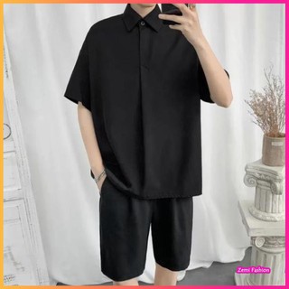 Áo sơ mi nam, áo sơ mi cổ polo hàn quốc màu đen