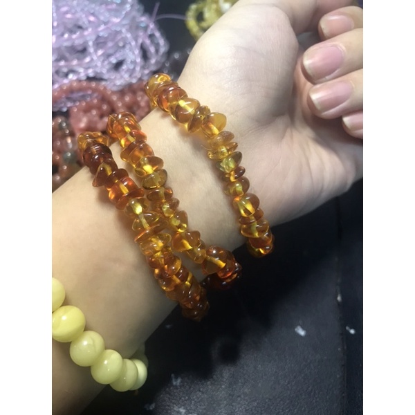 Vòng Amber - H.ổ phách thô hạt bóng, đá thanh tẩy