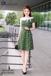 Đầm xoè sóng ngực buộc nơ V312