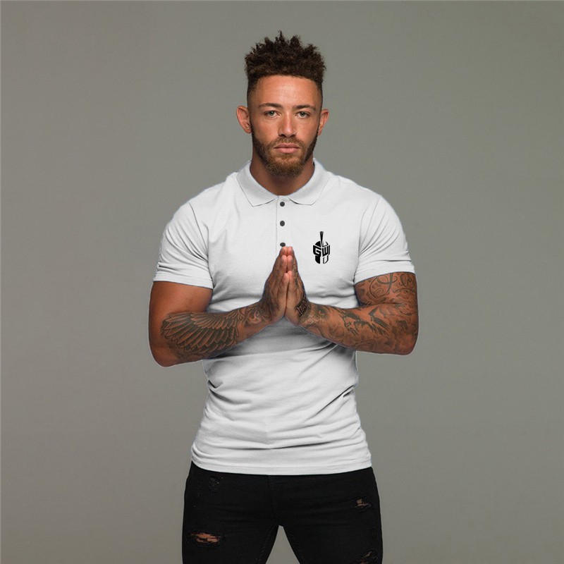 Fashion Logo Printed Gentlemens Top Tees Causal Short Sleeves Gym Sports Running Polo Tshirts