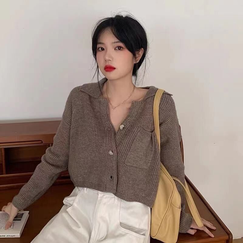 Áo Sweater Dài Tay Phong Cách Lười 195265 Áo Khoác Dệt Kim Dáng Ngắn Phong Cách Retro