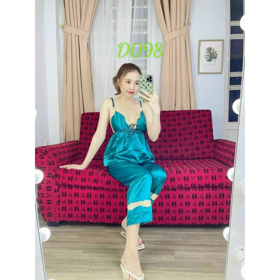 Đồ ngủ sexy,đồ bộ ngủ 2 dây quần dài phối ren CARY
