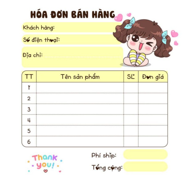 [MUA 10 TẶNG 1]  Hoá đơn bán hàng mini 1 liên dễ thưong 20 mẫu