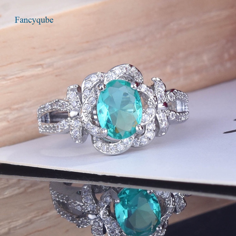 Nhẫn cưới mạ bạc 925 hình hoa hồng đính đá zircon sang trọng