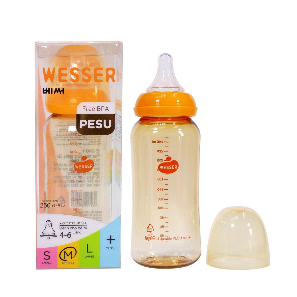 Bình sữa weser cổ hẹp +(Pesu) Wesser  60ml 140ml 250ml phiên bản mới