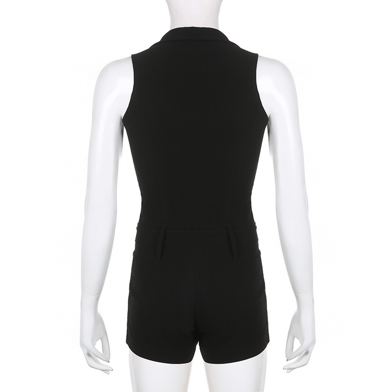 Jumpsuit Sát Nách Cổ Chữ V Phối Khóa Kéo Thời Trang Đường Phố Cá Tính Cho Nữ