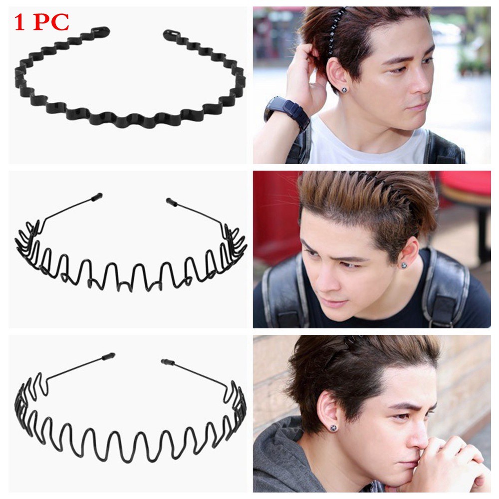 LILY Fashion Black Metal Waved Style Sports Hairband Solid Unisex Hair Band Casual Adult Headwear