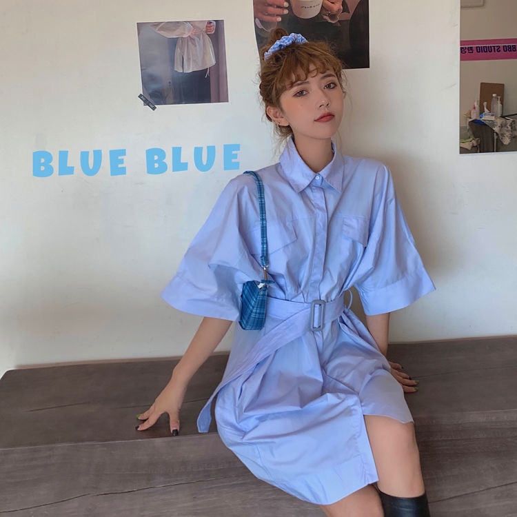 Đầm Sơ Mi Dáng Rộng Chiết Eo Phong Cách Hàn Quốc Thời Trang Mùa Hè Hàng Mới Dành Cho Bạn Nữ