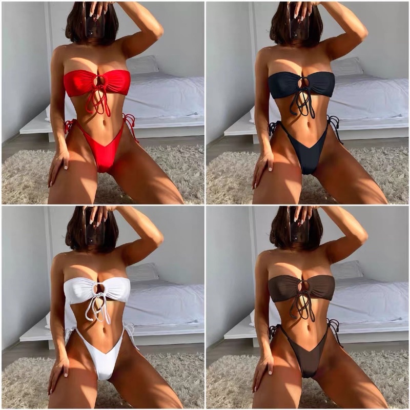 bikini 2 mảnh rút nhún ngang tam giác quần chip sexy tay bồng hiền hồ-JAMI-MM122