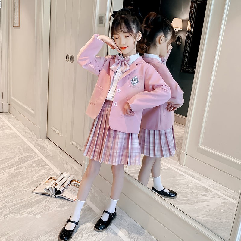 váy dài☫✆Bộ đồ nữ sinh đại học 2021 kiểu mới của trẻ em Nhật Bản phong cách phương Tây đồng phục JK nhỏ ba mảnh [Gửi