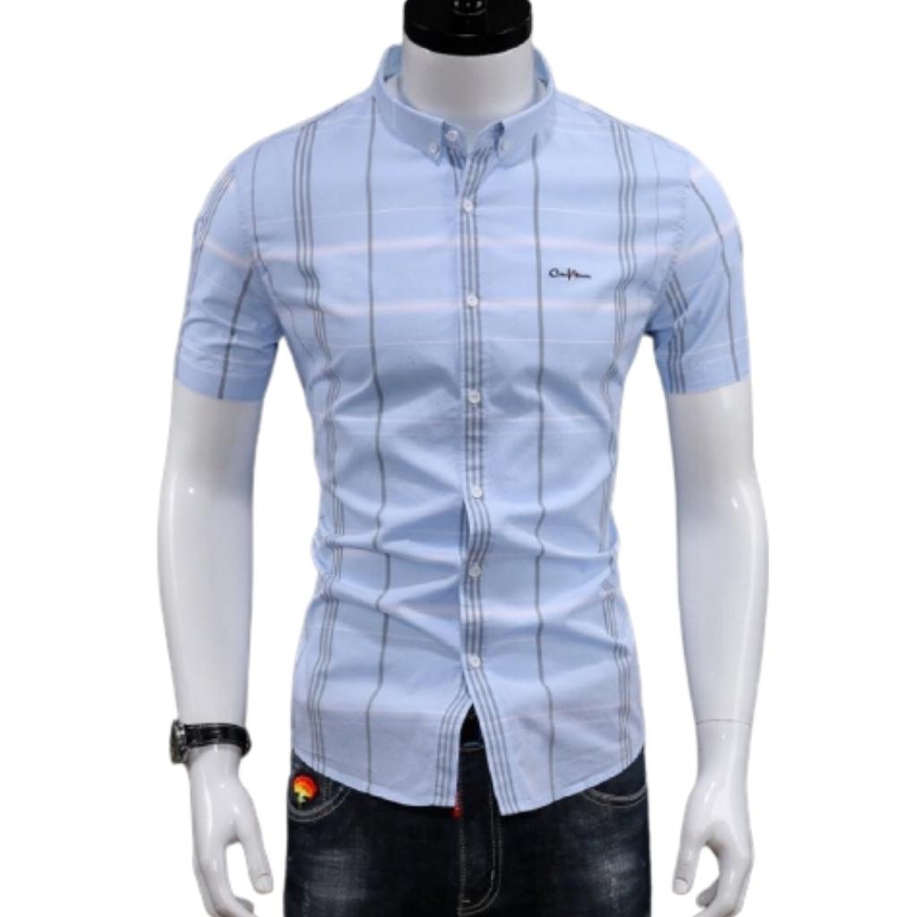 Áo Sơ Mi Nam Caro Ngắn Tay 3D Phối Chữ Thời Trang PONIVA Thiết Kế Trẻ Trung, Cá Tính Hàng Chất Lượng VNXK