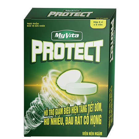 Viên ngậm MyVita Protect - Sát trùng mũi họng, bổ phế - Giảm ho, đau rát cổ họng, khản tiếng, ho đờm (Hộp 30 viên)