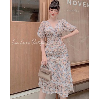 Đầm hoa nhí cổ V