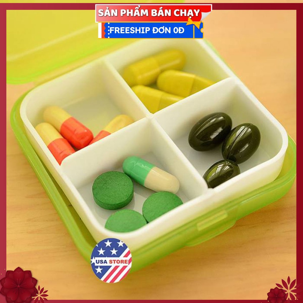 Hộp Khay Chia Ngăn Thuốc 4 NGĂN CHỮ THẬP - Khay Đựng Thuốc Y Tế Gia Đình Hàng Ngày Mini Nhỏ Gọn Bỏ Túi